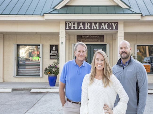 Jim Sauter, Alexis Wonser and Rob Vaughn outside of Bluffton Pharmacy in Old Town Bluffton