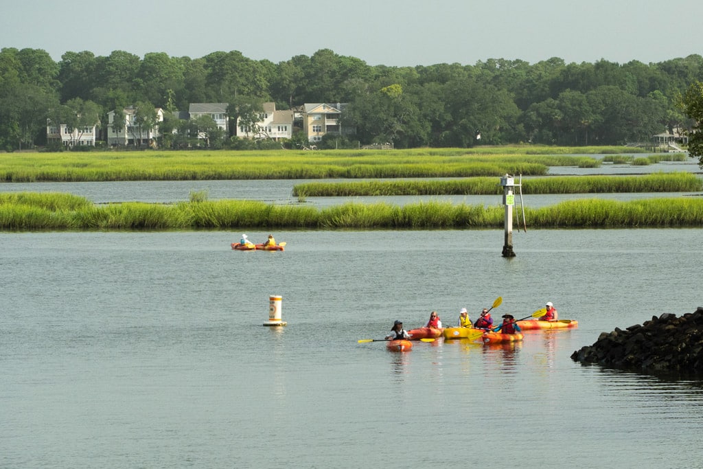 Group of Kayakers Leaving Marina (1)